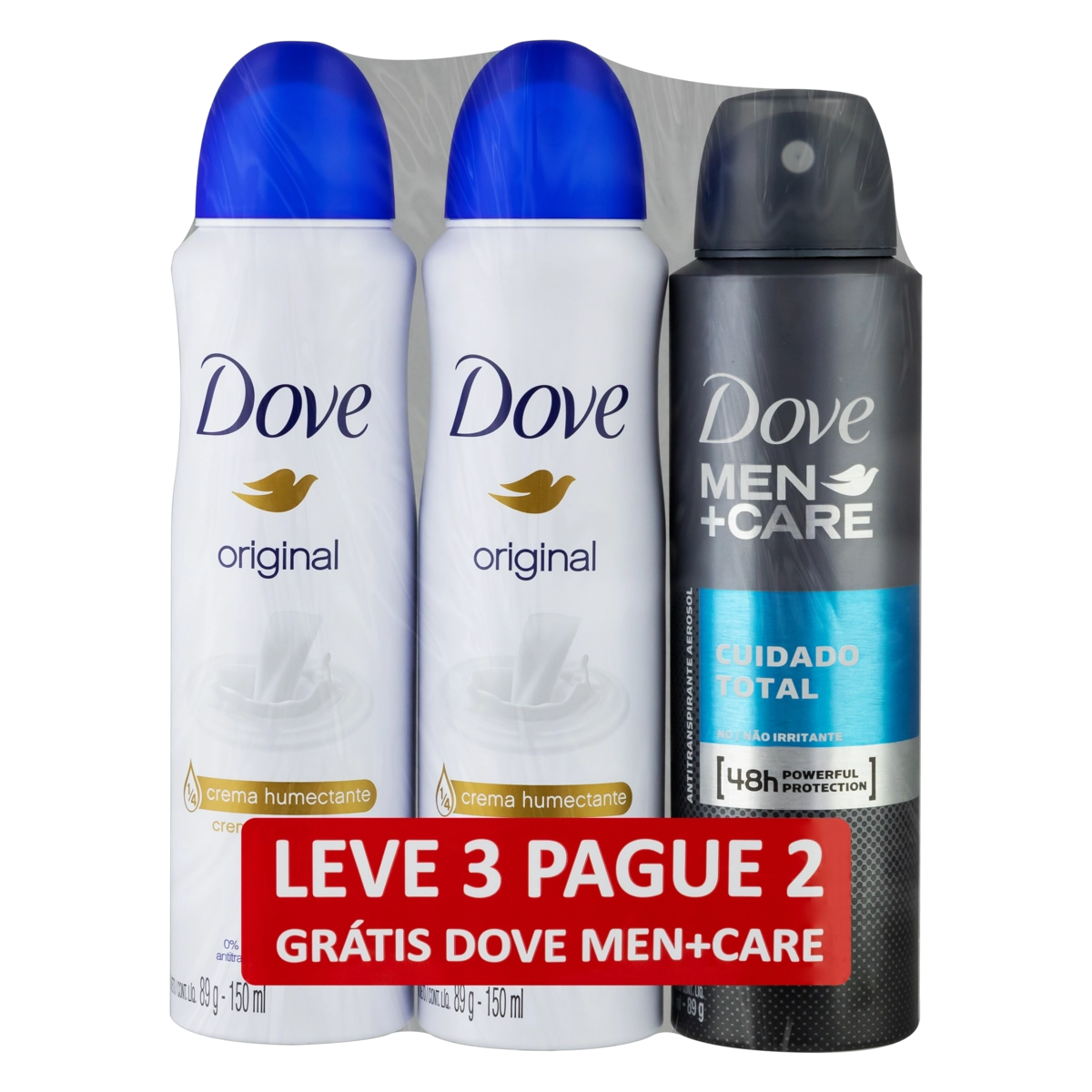 Kit 2 Antitranspirantes Original Dove 150ml Cada Grátis Dove Men Care Cuidado Total 150ml Spray