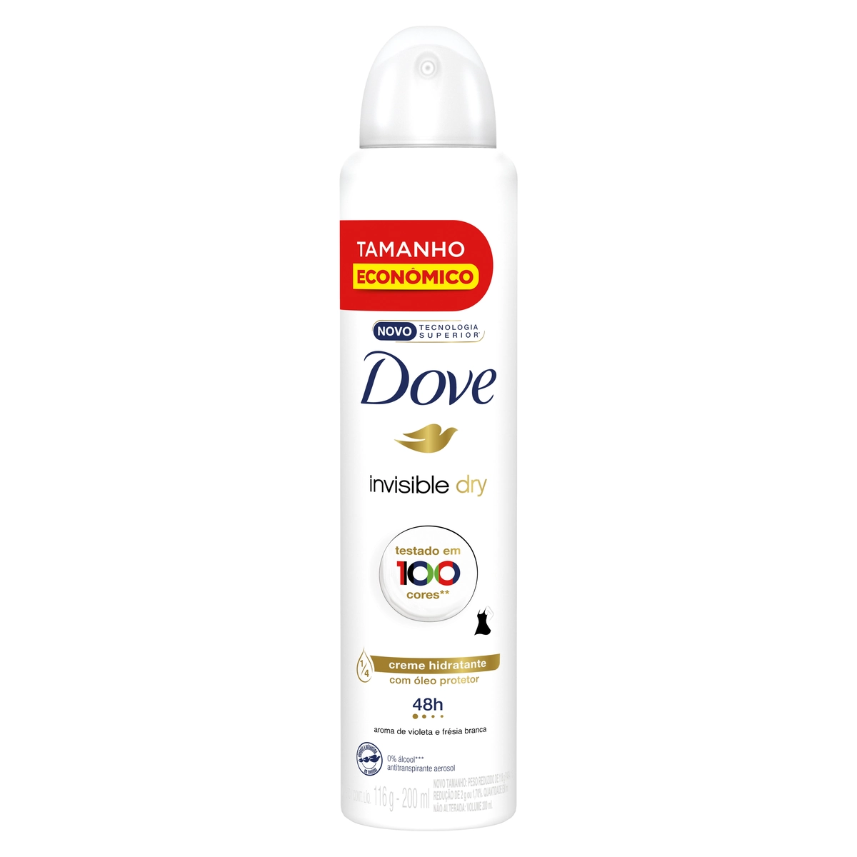 Antitranspirante Aerossol Invisible Dry Violeta E Frésia Branca Dove 200ml Spray Tamanho Econômico