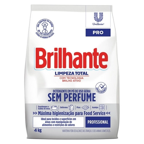 Lava Roupas E Limpador Pó Sem Perfume Brilhante Ação Total Pro Pacote 4kg