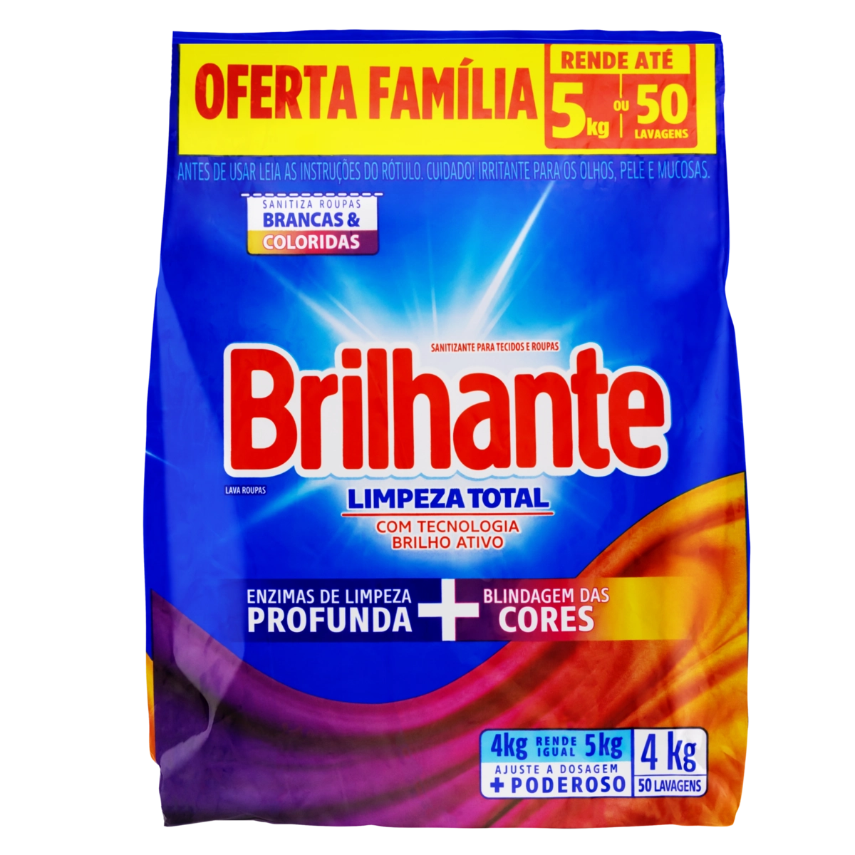 Lava Roupas Pó Roupas Brancas E Coloridas Brilhante Limpeza Total Pacote 4kg Oferta Família