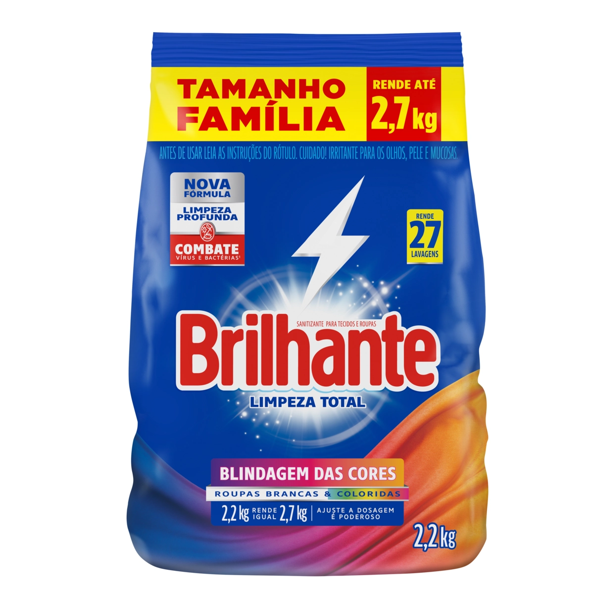 Lava Roupas Pó Roupas Brancas E Coloridas Brilhante Limpeza Total Pacote 2,2kg Tamanho Família