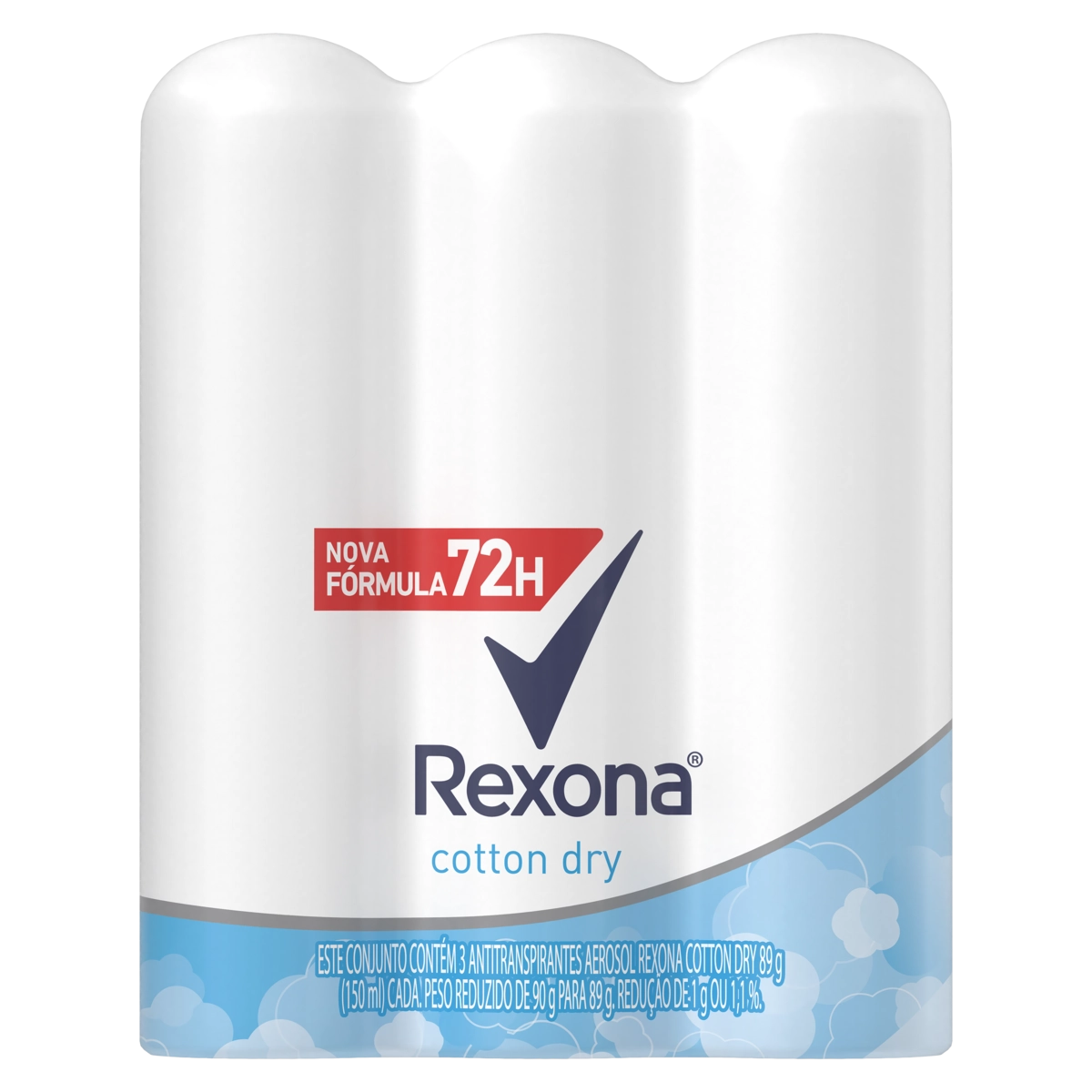 Pack Antitranspirante Aerossol Cotton Dry Rexona 3 Unidades 150ml Cada Spray