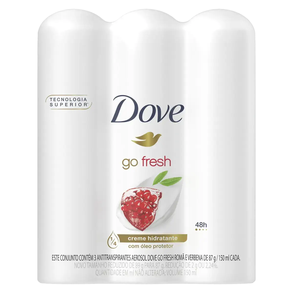 Pack Antitranspirante Aerossol Romã E Verbena Dove Go Fresh 3 Unidades 150ml Cada Spray