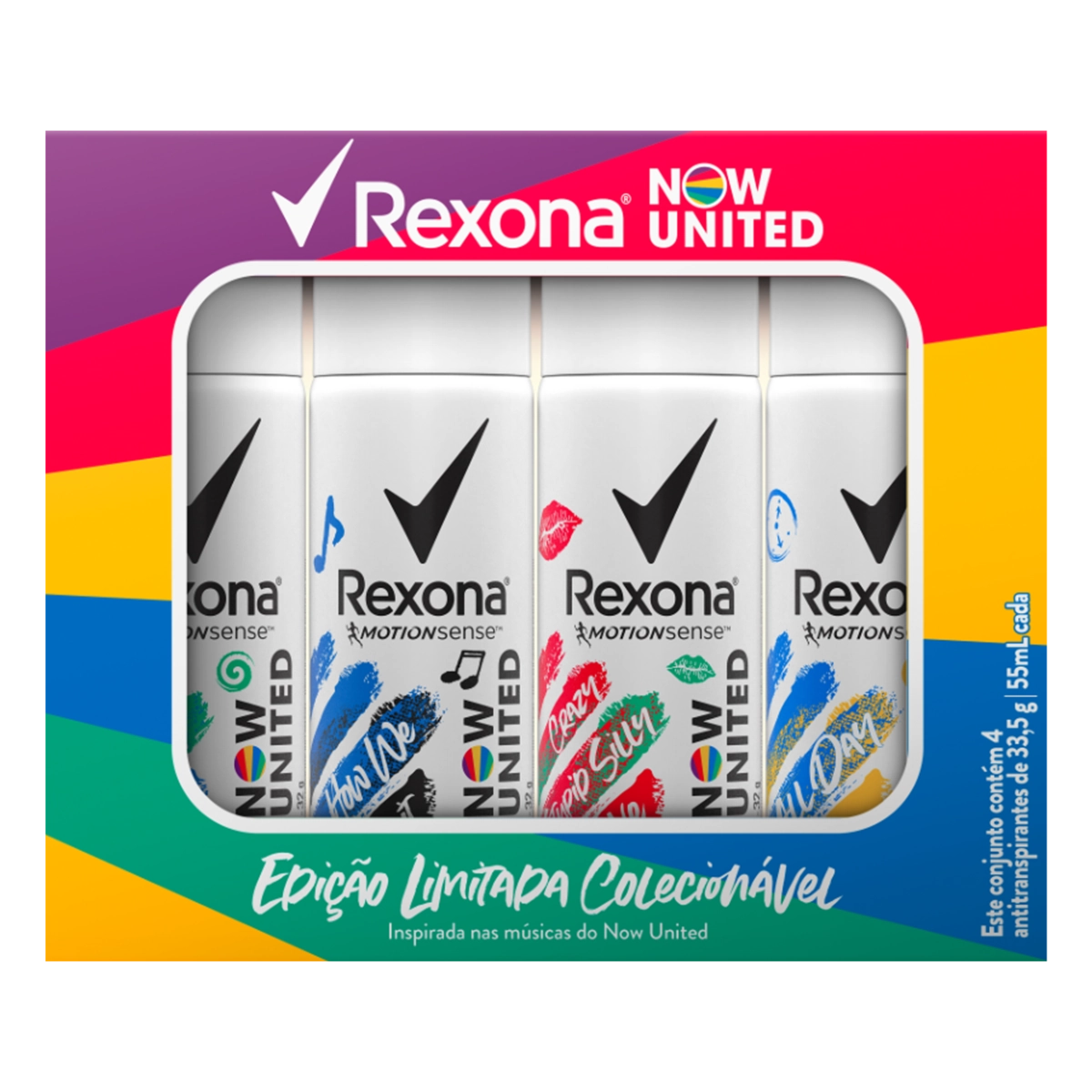 Kit Antitranspirante Aerossol Now United Rexona Motionsense 4 Unidades 55ml Cada Spray