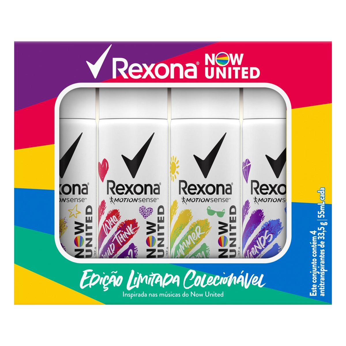 Kit Antitranspirante Aerossol Now United Rexona Motionsense 4 Unidades 55ml Cada Spray
