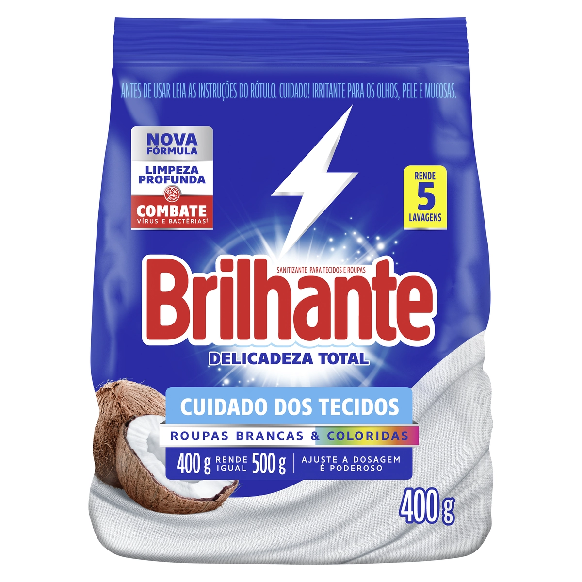 Lava Roupas Pó Roupas Brancas E Coloridas Brilhante Delicadeza Total Pacote 400g