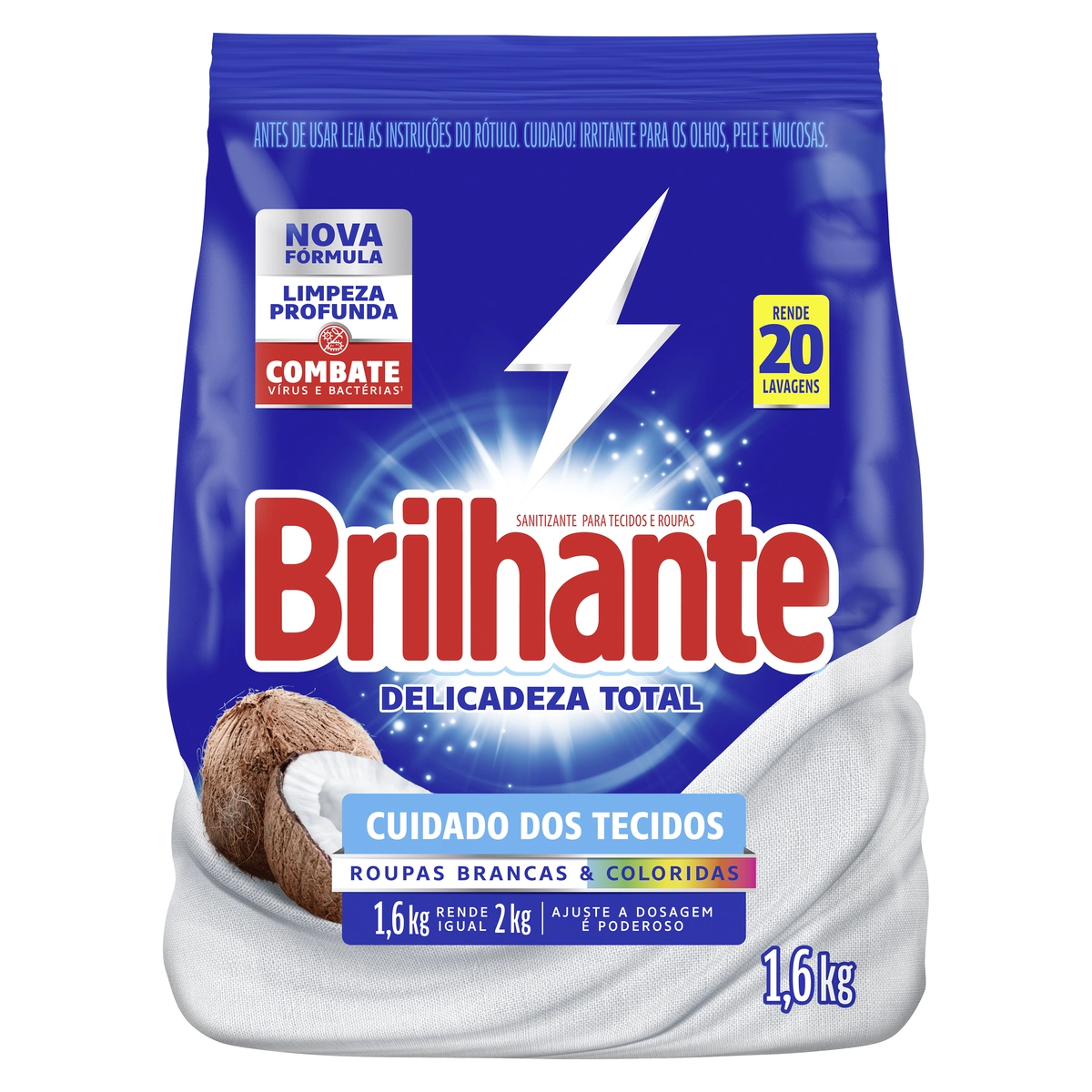 Lava-Roupas em Pó Roupas Brancas e Coloridas Brilhante Delicadeza Total Pacote 1,6kg