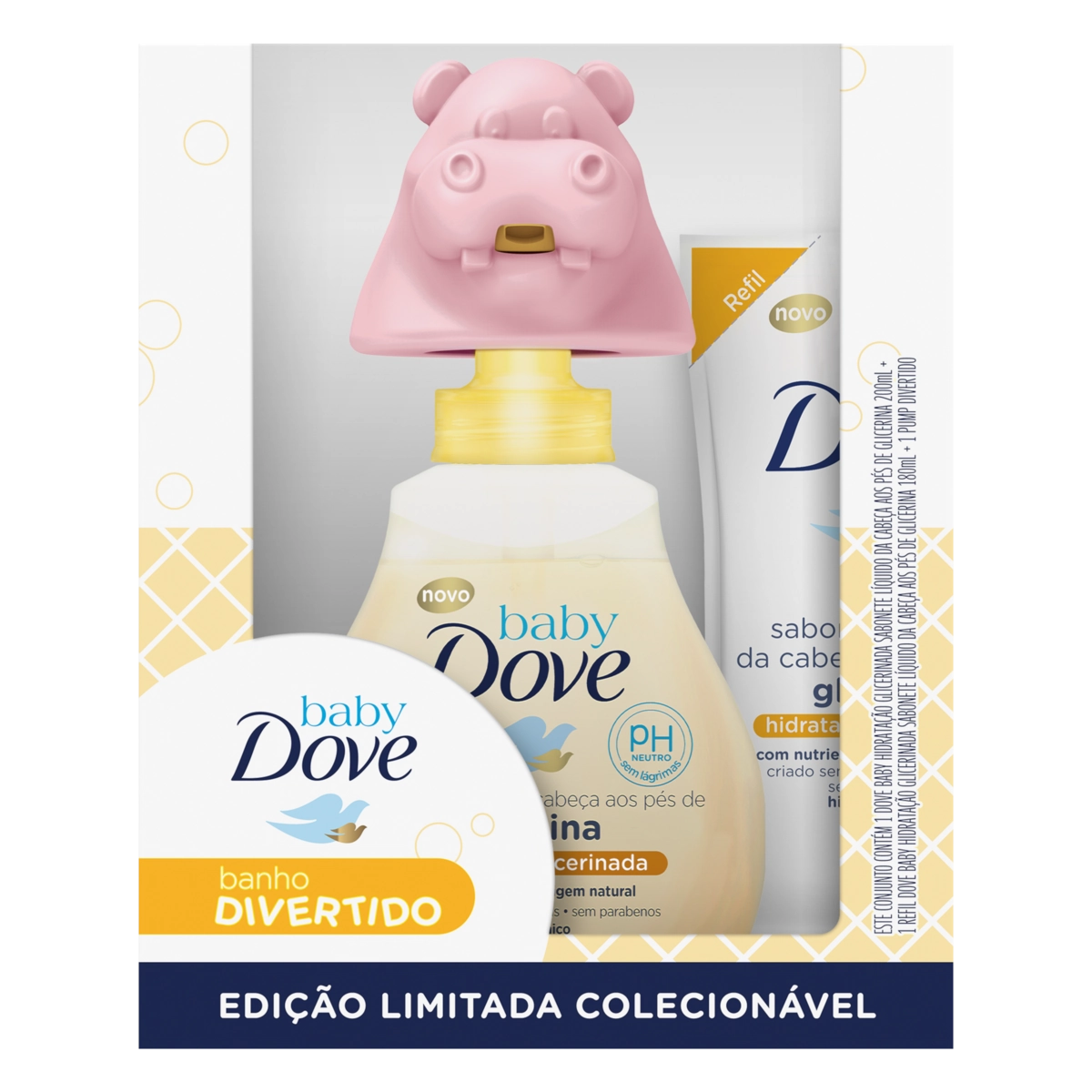Kit Sabonete Líquido Hidratação Glicerinada Da Cabeça Aos Pés 200ml Refil 180ml Hipopótamo Dove Baby