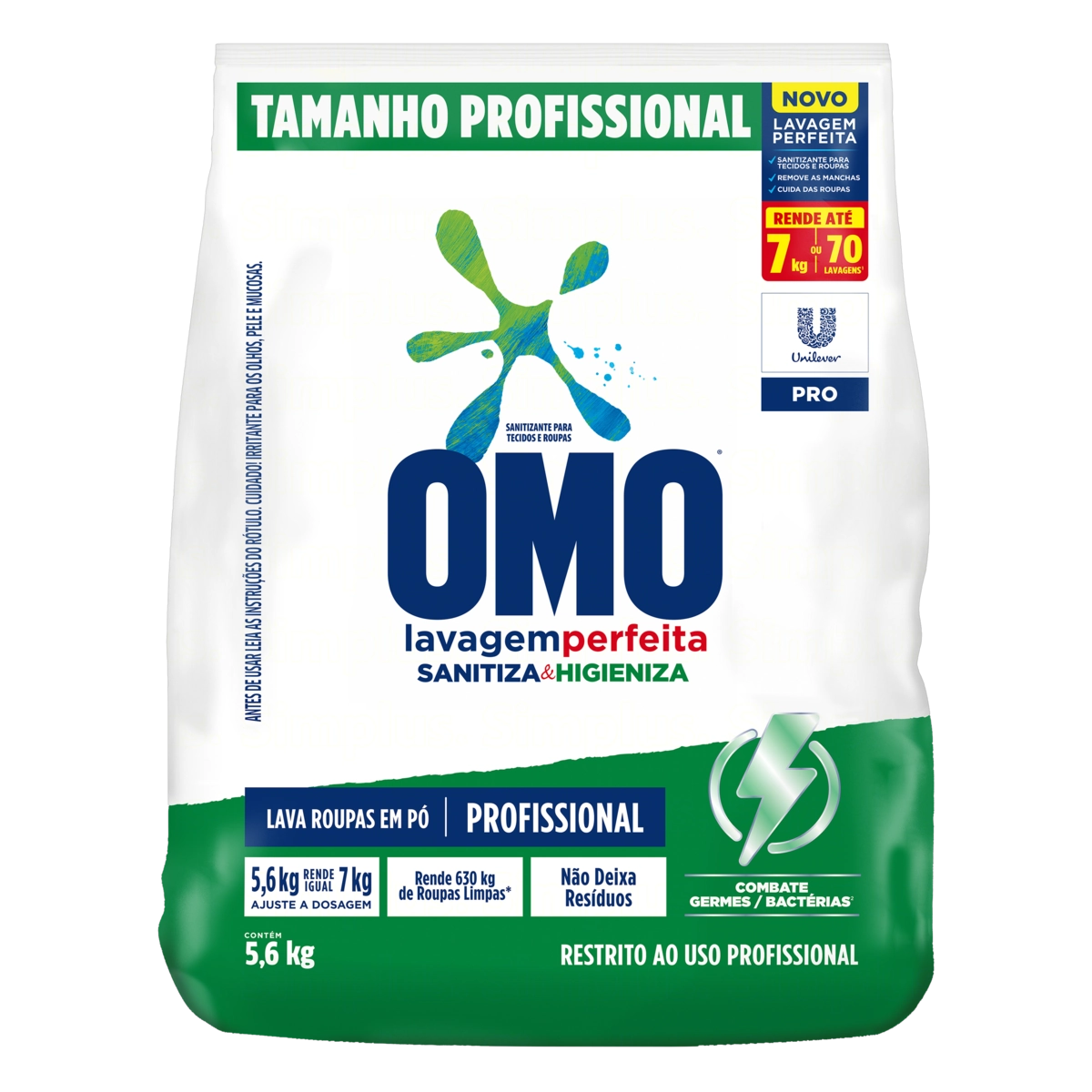 Lava Roupas Pó Omo Lavagem Perfeita Sanitiza Higieniza Pro Pacote 5,6kg Tamanho Profissional