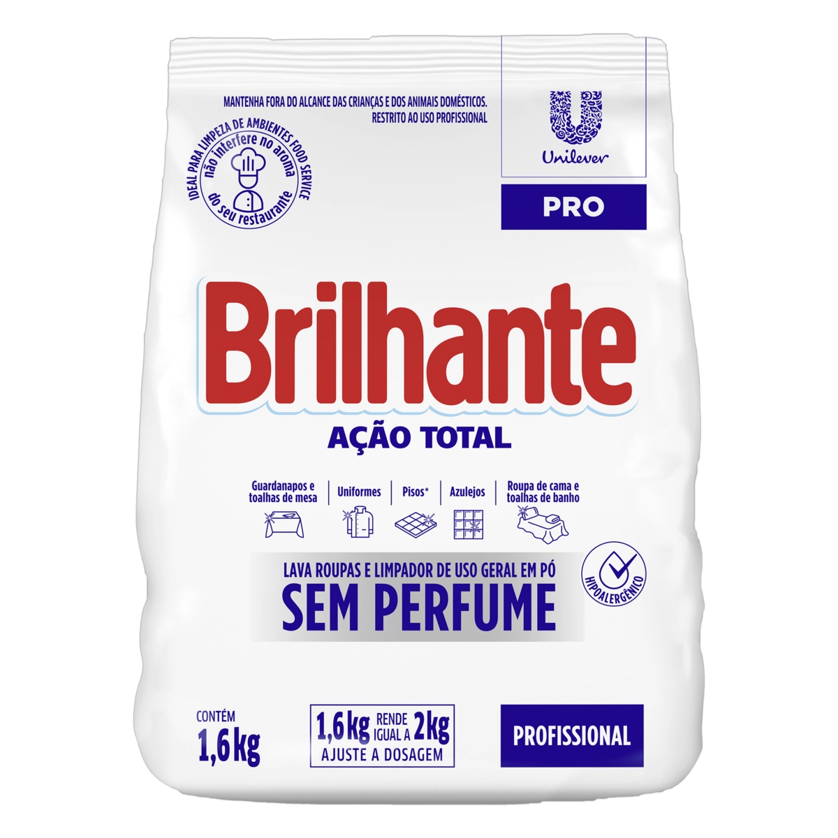 Lava Roupas E Limpador Pó Sem Perfume Brilhante Ação Total Pro Pacote 1,6kg