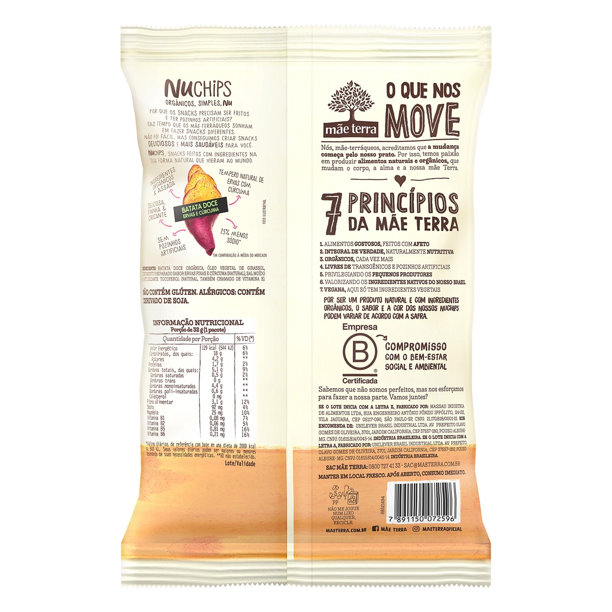 Chips De Batata Doce Orgânico Ervas E Cúrcuma Mãe Terra Pacote 32g