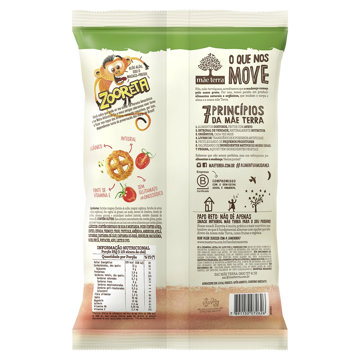 Salgadinho De Milho E Arroz Integral MÃE TERRA Orgânico Pizza Zooreta Pacote 87g