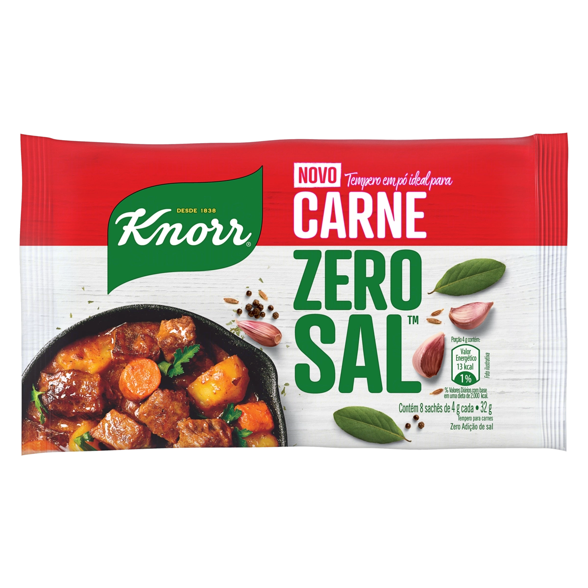 Tempero em Pó Carne Zero Sal Knorr Pacote 32g 8 Unidades