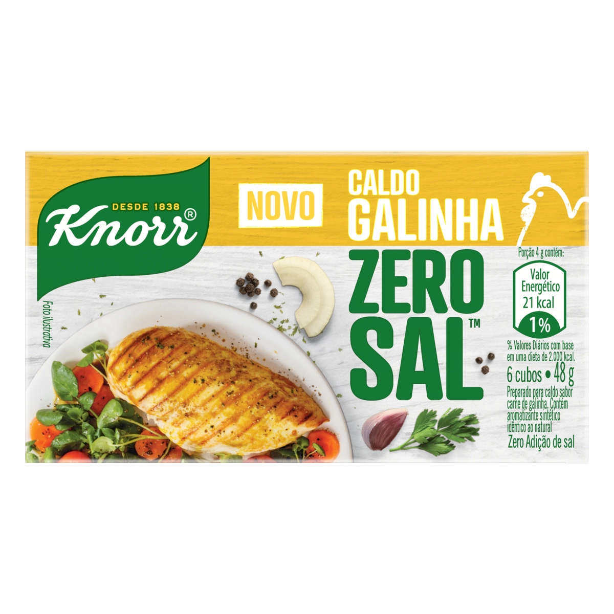 Caldo KNORR Zero Sal Galinha 48g 6 Cubos