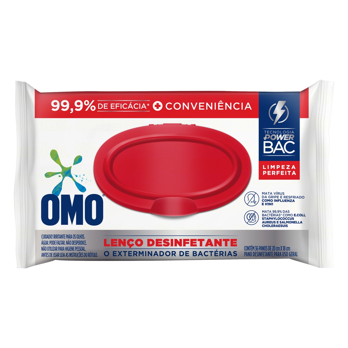 Lenço Umedecido Desinfetante Omo Limpeza Perfeita 20cm x 18cm Pacote 36 Unidades