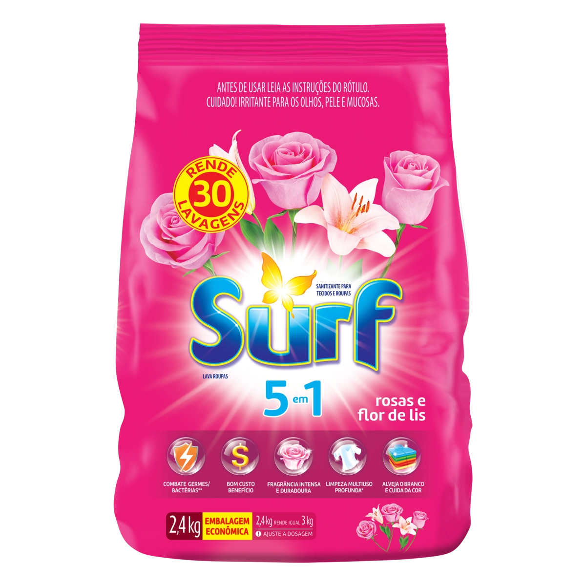 Lava Roupas Pó Rosas E Flor De Lis Surf Pacote 2,4kg Embalagem Econômica