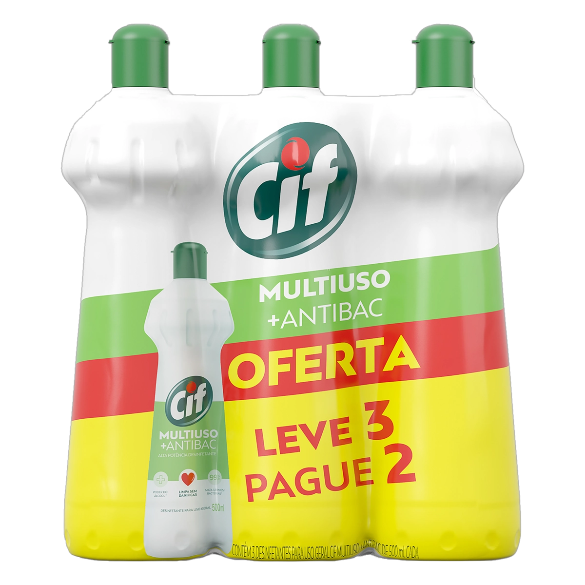 Pack Desinfetante Multiuso Cif Ultra Rápido Squeeze 500ml Cada Leve 3 Pague 2 Unidades
