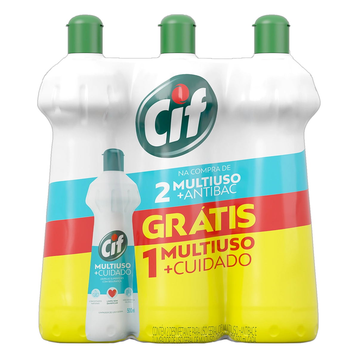 Kit 2 Desinfetantes Cif Multiuso Antibac 500ml Cada Grátis Desinfetante Multiuso Cuidado 500ml