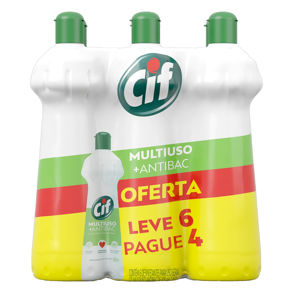 Pack Limpador Multiuso Cif Antibac Squeeze Leve 6 Pague 4 Unidades 500ml Cada