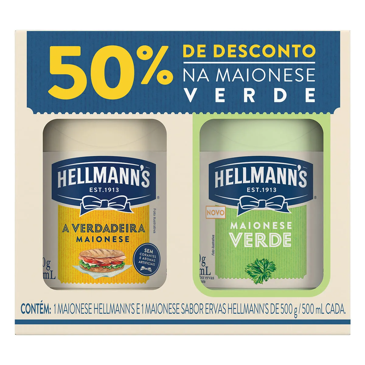 Kit Maionese + Maionese Verde Hellmann's 500 g Cada 50% de Desconto na Maionese Verde