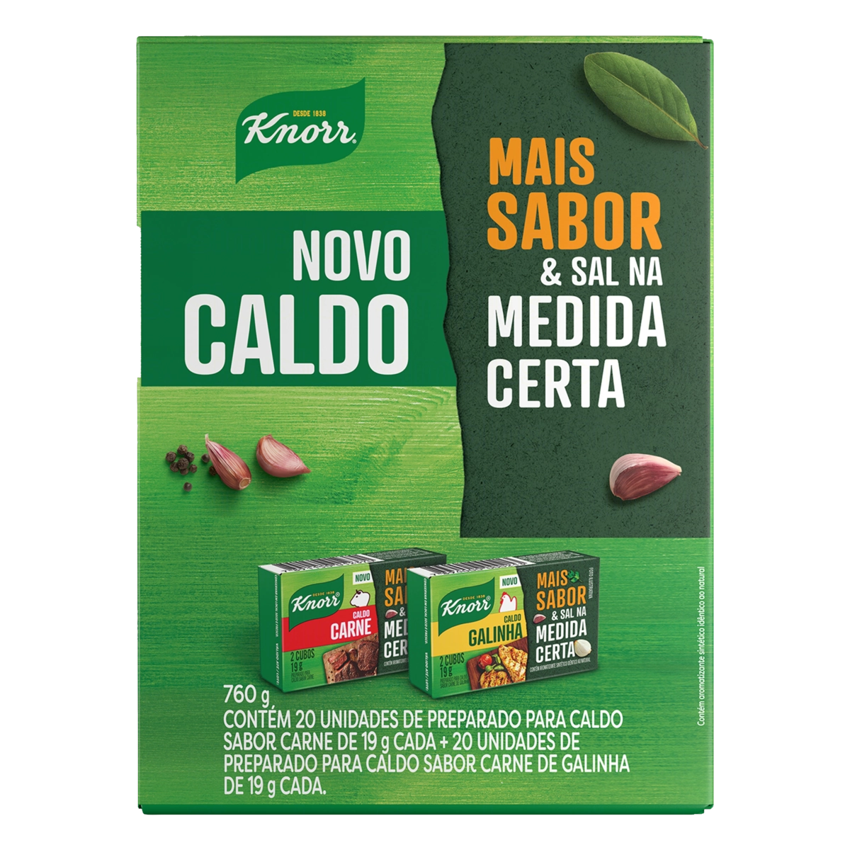 Kit 20 Caldos Tablete Carne 20 Galinha Knorr Mais Sabor 760g