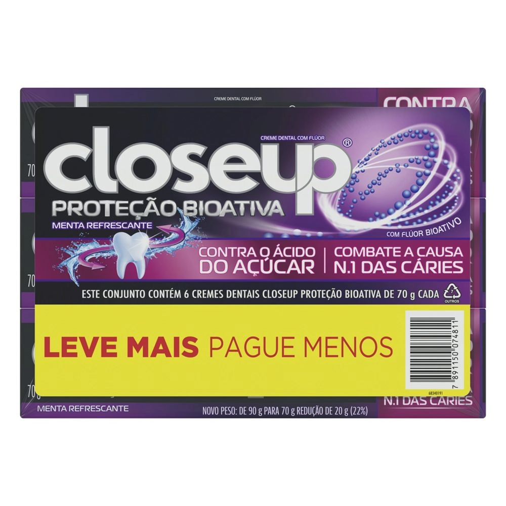 Pack Creme Dental Menta Refrescante Closeup Proteção Bioativa Contra O ácido Do Açúcar Caixa 6 Unida