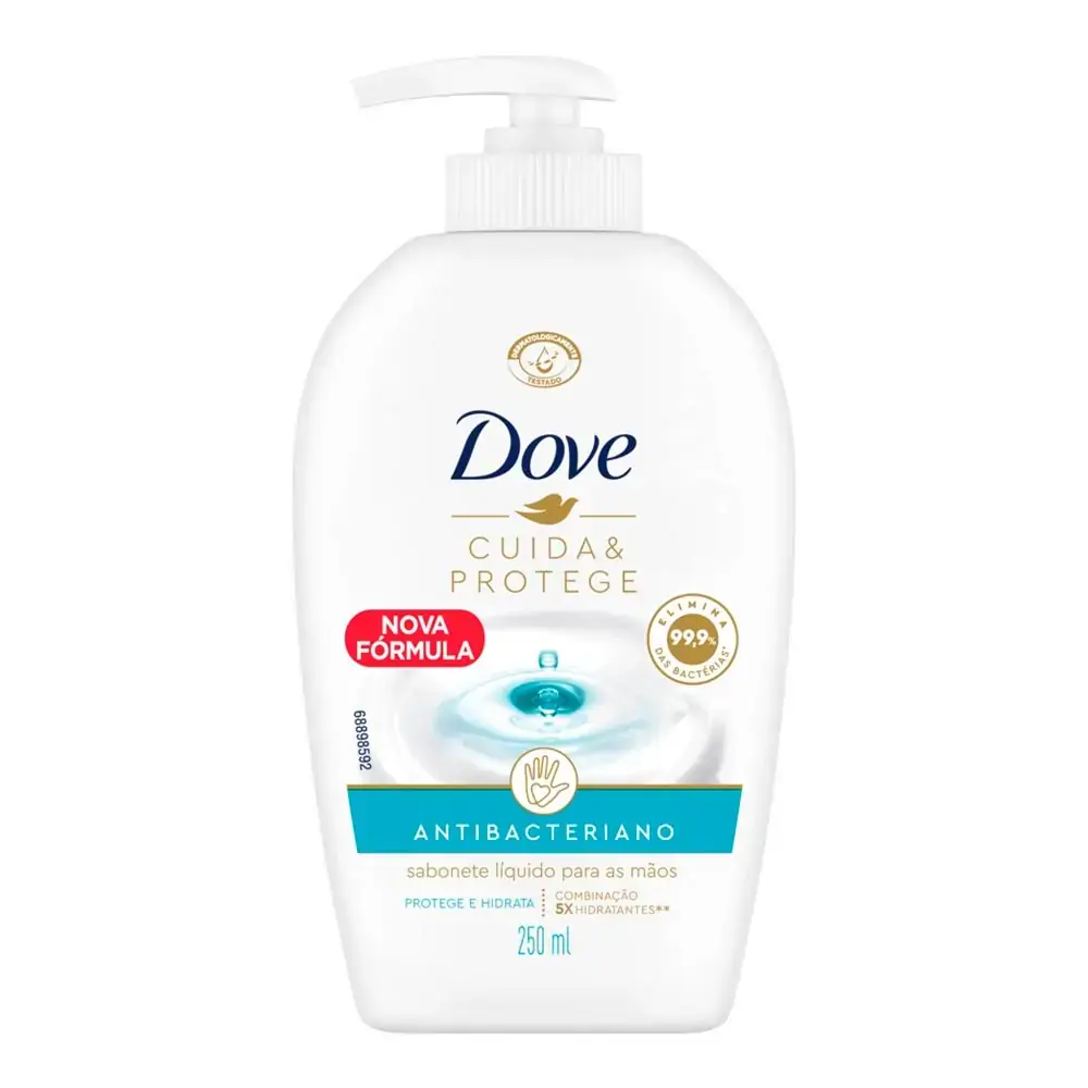 Sabonete Líquido Para as Mãos Dove Antibacteriano Cuida & Protege Elimina até 99,9% das Bactérias 250ml
