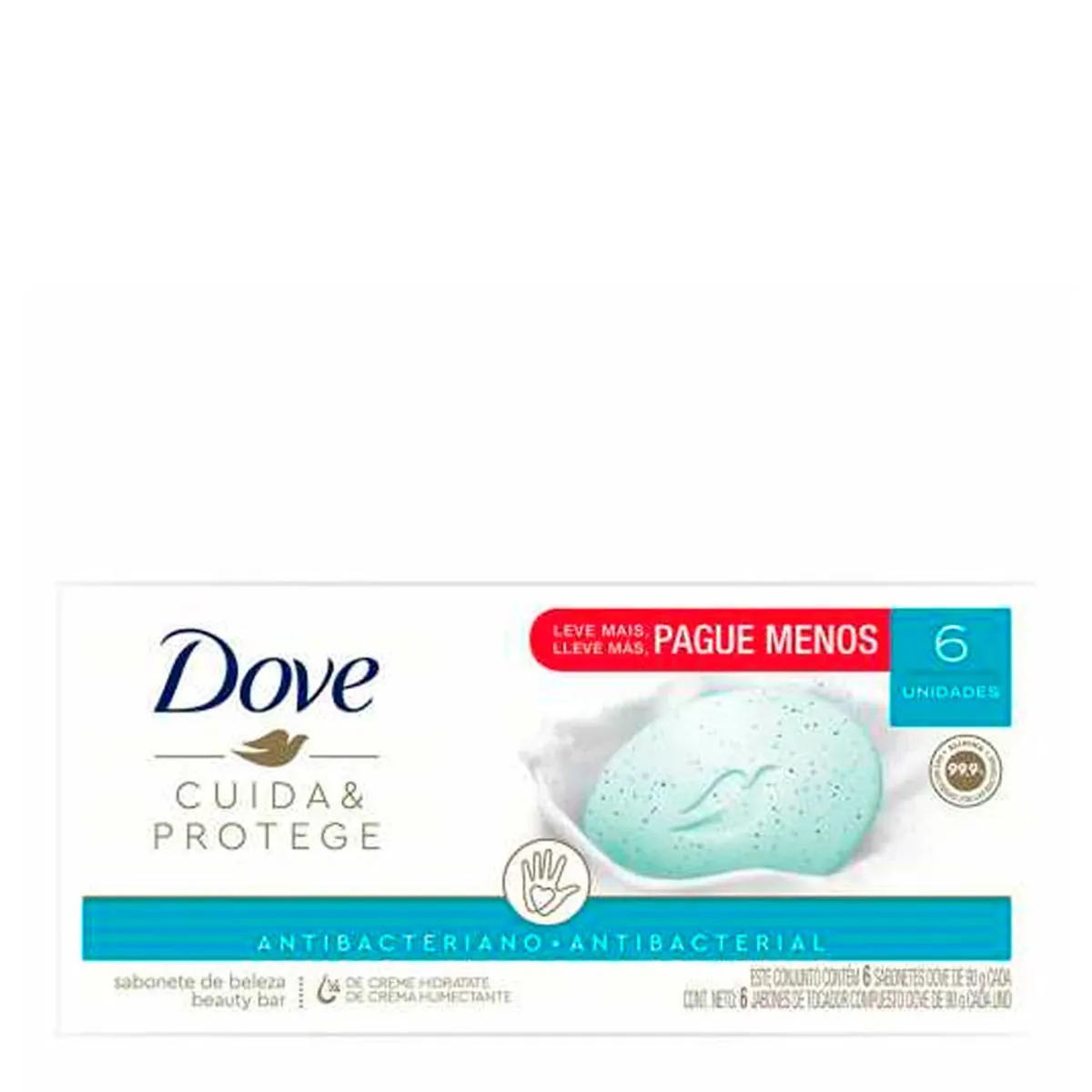 Pack Sabonete Barra Antibacteriano Dove Cuida & Protege Envoltório 6 Unidades 90g Cada Leve Mais Pague Menos
