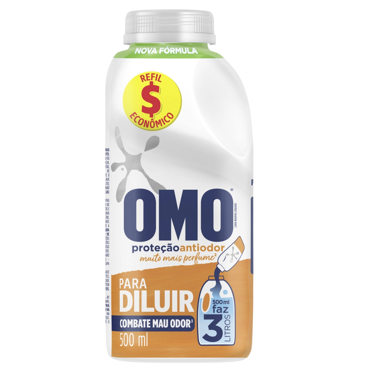 Lava-Roupas Líquido para Diluir Omo Proteção Antiodor Frasco 500ml Refil Econômico