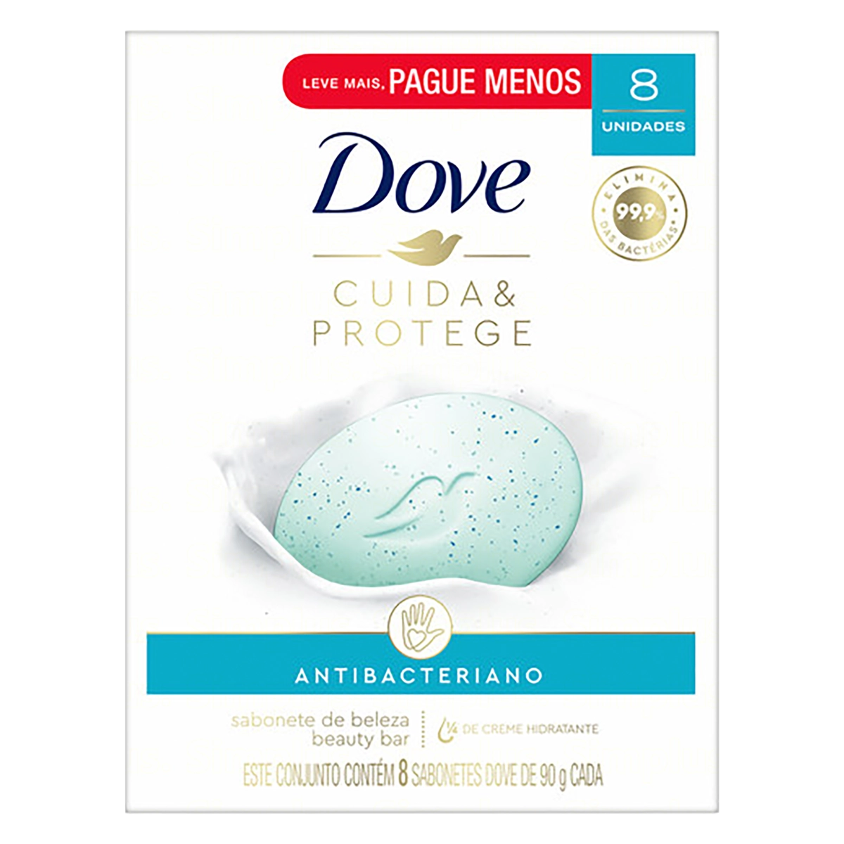 Pack Sabonete Barra Antibacteriano Dove Cuida Protege Envoltório 8 Unidades 90g Cada Leve Mais Pague