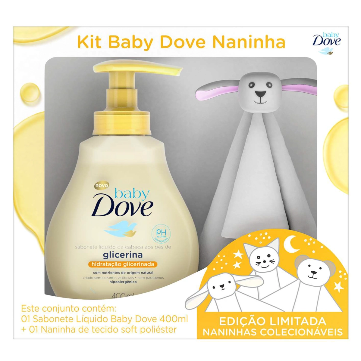 Kit Sabonete Líquido Hidratação Glicerinada Da Cabeça Aos Pés 400ml Naninha Ovelinha Dove Baby