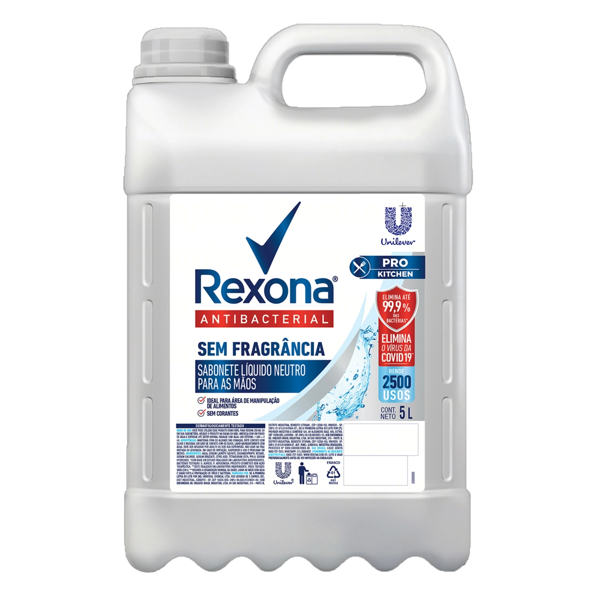Sabonete Líquido Para As Mãos Antibacterial Sem Perfume Rexona Pro Kitchen Galão 5l