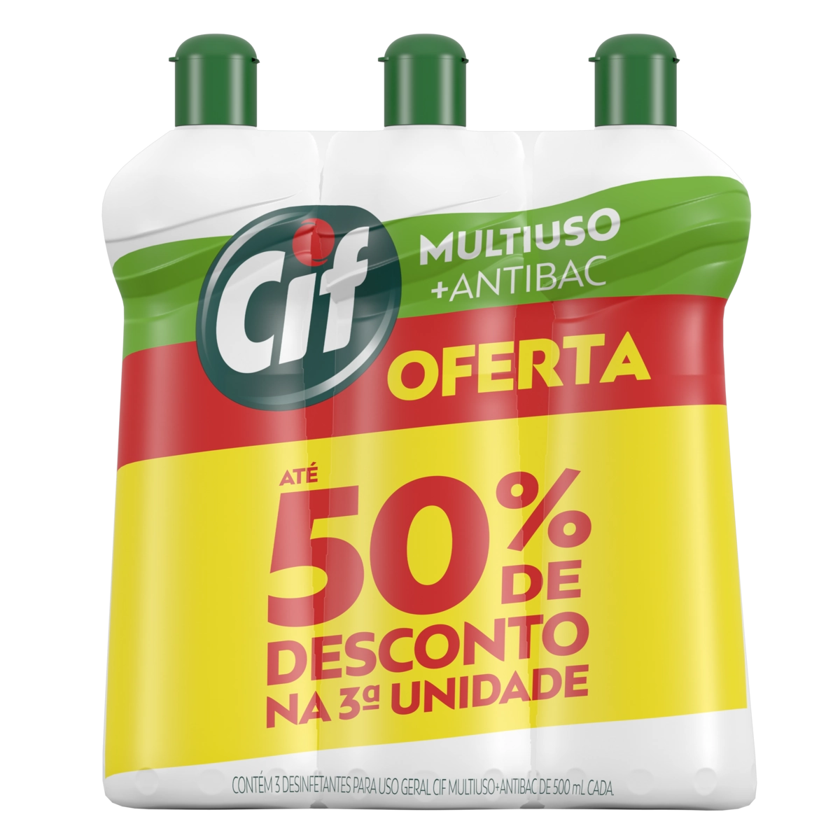 Pack Desinfetante Multiuso Cif + Antibac Squeeze 500ml Cada 3 Unidades Grátis Até 50% de Desconto na 3ª Unidade