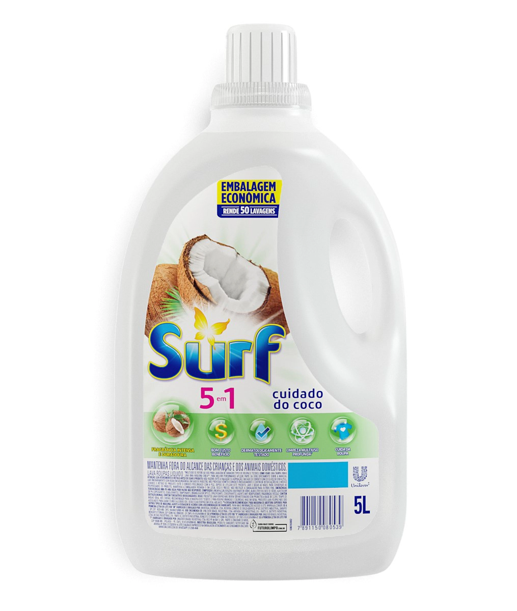 Lava Roupas Líquido Cuidado Do Coco Surf Galão 5l Embalagem Econômica