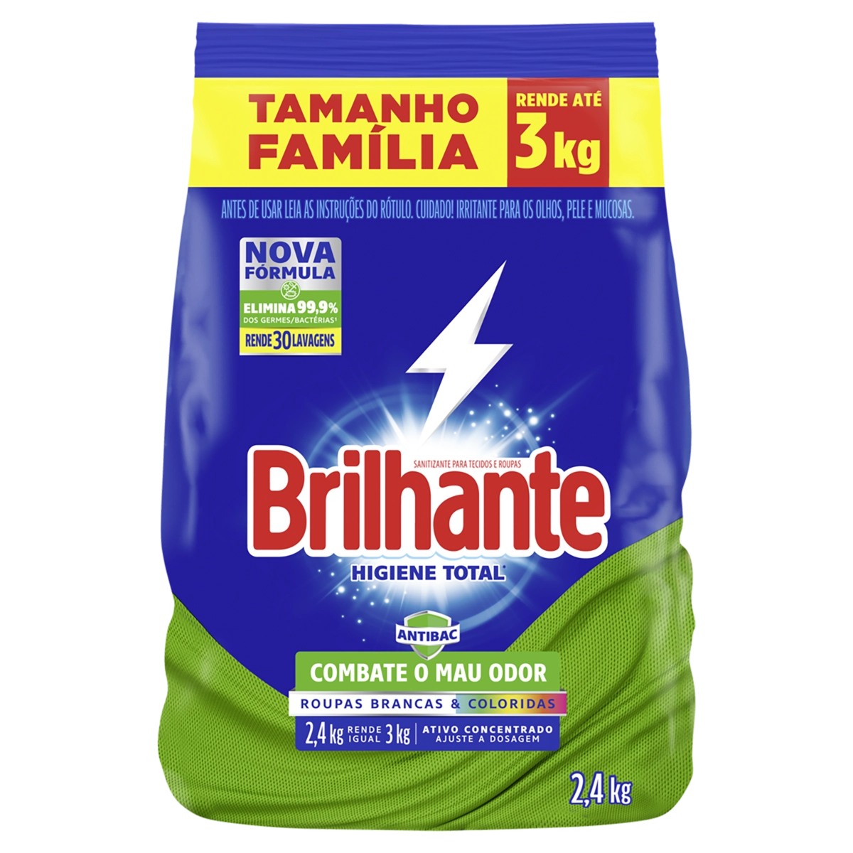 Lava Roupas Pó Roupas Brancas E Coloridas Brilhante Higiene Total Antibac Pacote 2,4kg Tamanho Famíl