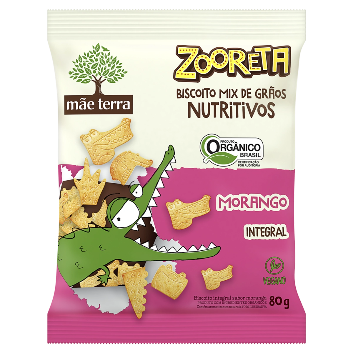 Biscoito Orgânico Infantil Mãe Terra Zooreta Morango com Aveia e Quinoa 80g