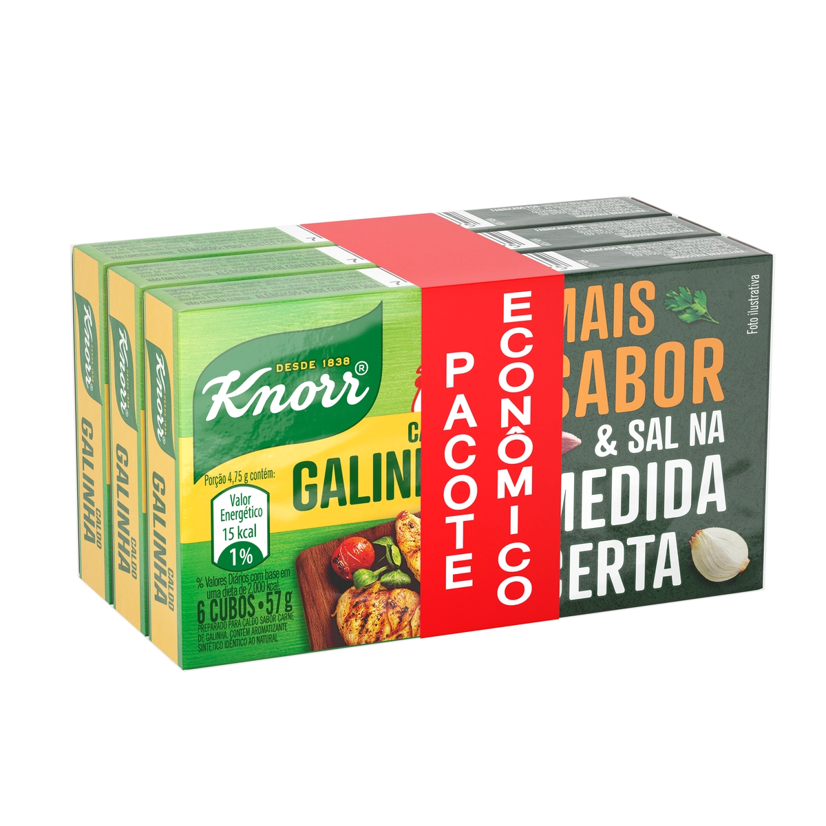Pack Caldo Tablete Galinha Knorr Mais Sabor Caixa 3 Unidades 57g Cada Pacote Econômico