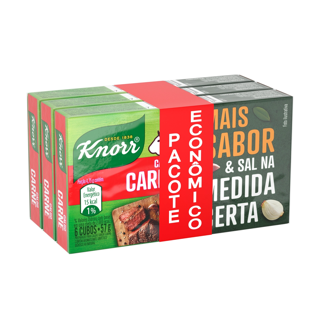 Pack Caldo Tablete Carne Knorr Mais Sabor Caixa 3 Unidades 57g Cada Pacote Econômico