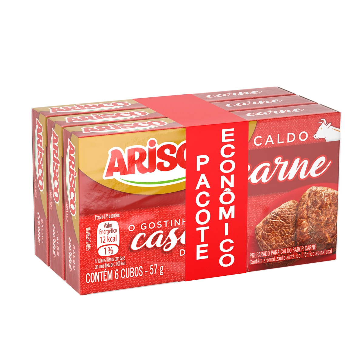 Pack Caldo Tablete Carne Arisco Caixa 3 Unidades 57g Cada Pacote Econômico