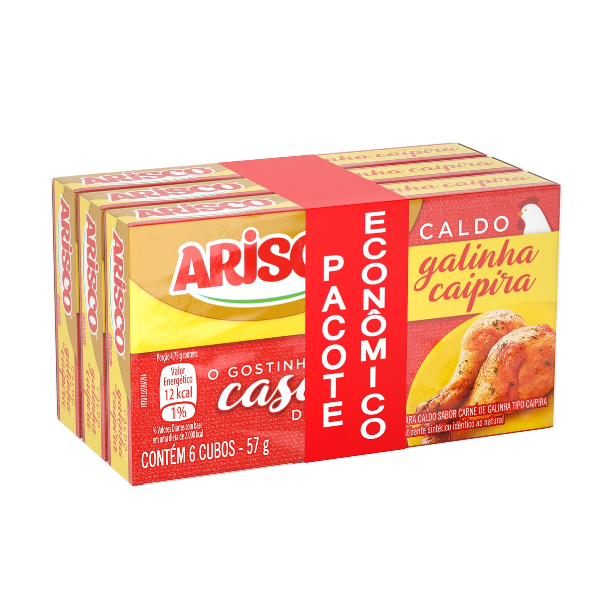 Pack Caldo Tablete Galinha Caipiria Arisco Caixa 3 Unidades 57g Cada Pacote Econômico