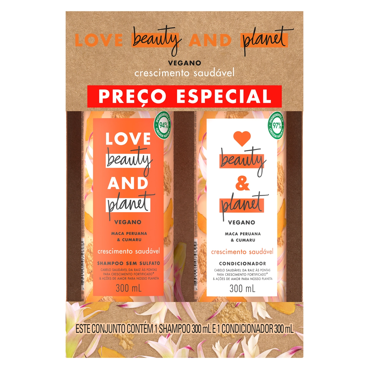 Kit Shampoo + Condicionador Love Beauty Planet Crescimento Saudável 300ml