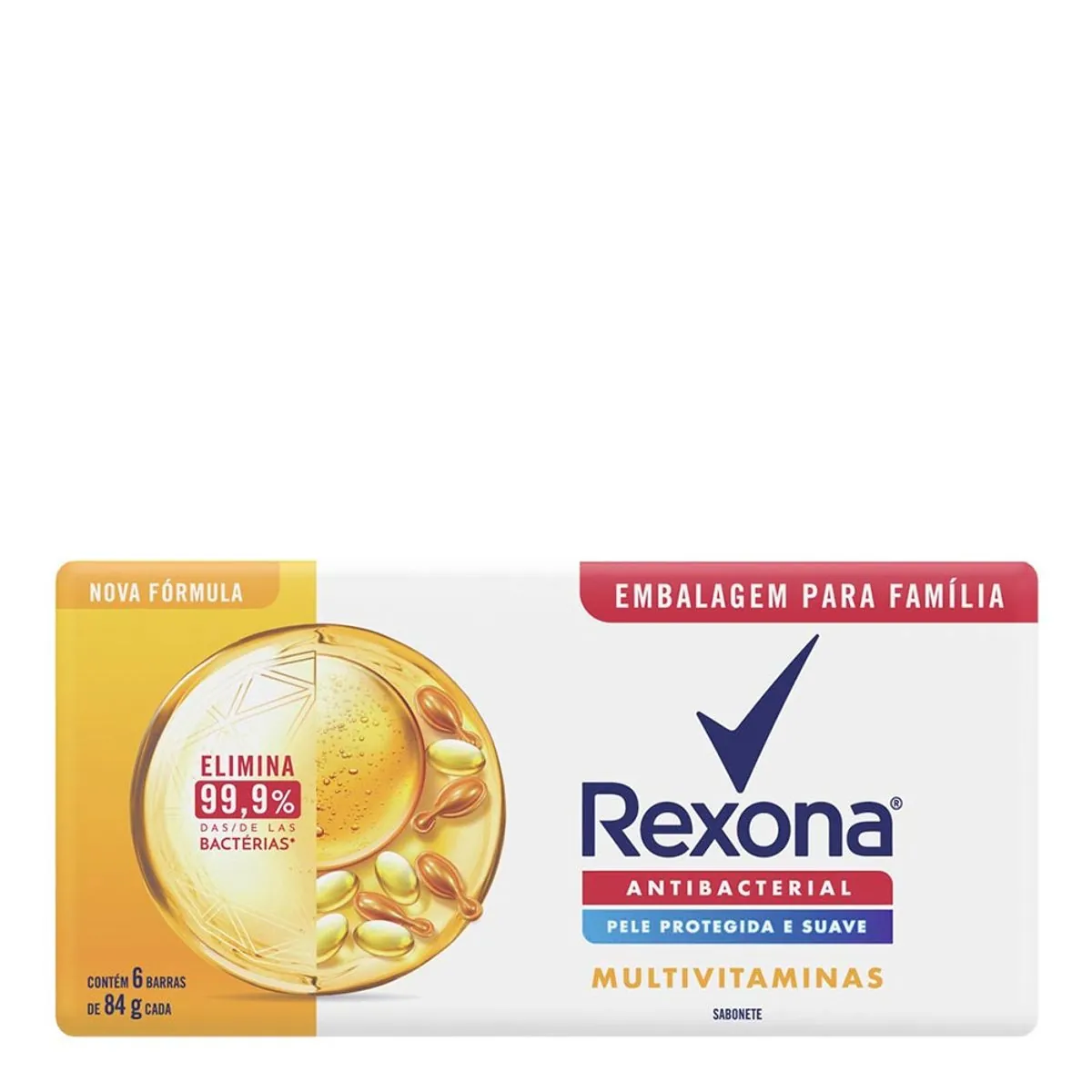 Pack Sabonete Barra Antibacterial Multivitaminas Rexona Envoltório 6 Unidades 84g Cada Embalagem Fam