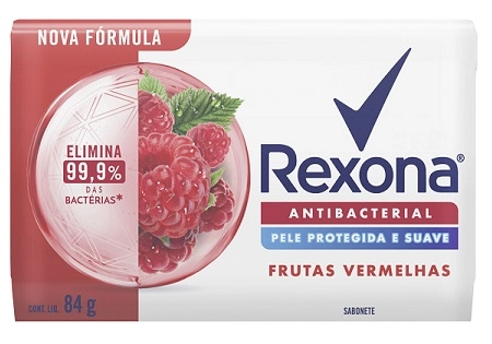 Sabonete Barra Antibacterial Frutas Vermelhas Rexona Envoltório 84g