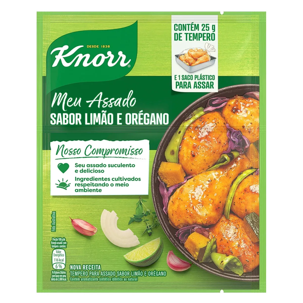 Tempero Sabor Limão e Orégano Knorr Meu Assado 25g e 1 Saco Plástico para Assar