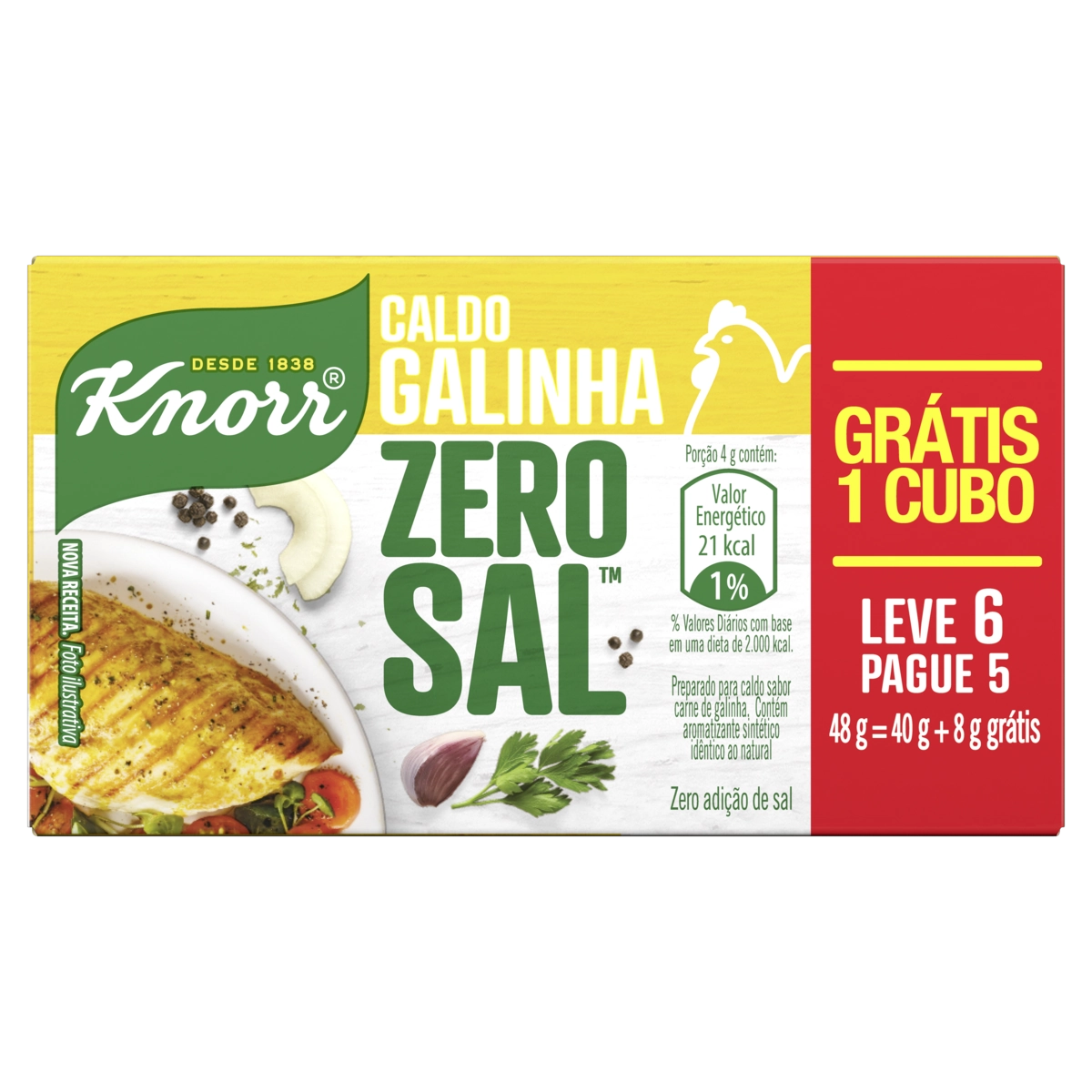 Caldo Tabletes Galinha Knorr Zero Sal Caixa 48g Leve 6 Pague 5 Unidades