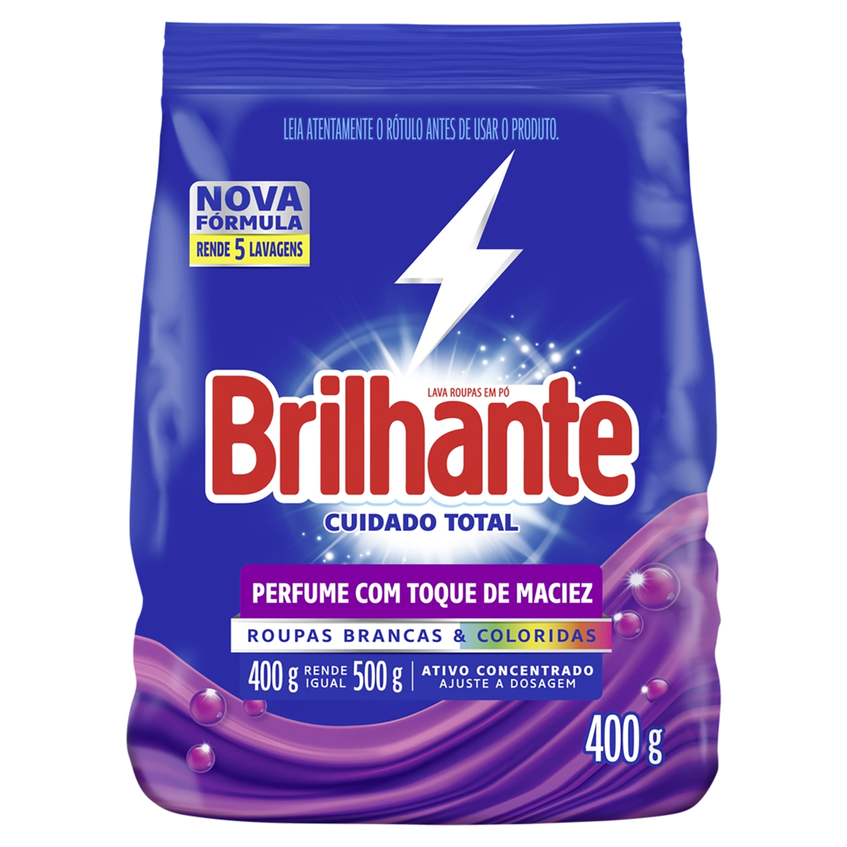 Lava Roupas Pó Roupas Brancas E Coloridas Brilhante Cuidado Total Pacote 400g