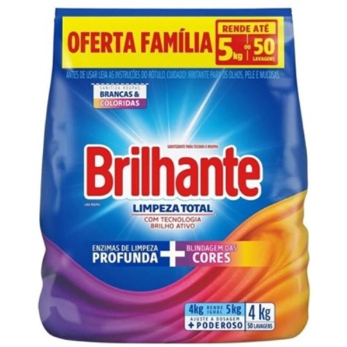 Lava-Roupas Pó Roupas Brancas e Coloridas Brilhante Limpeza Total Pacote 4kg Tamanho Família