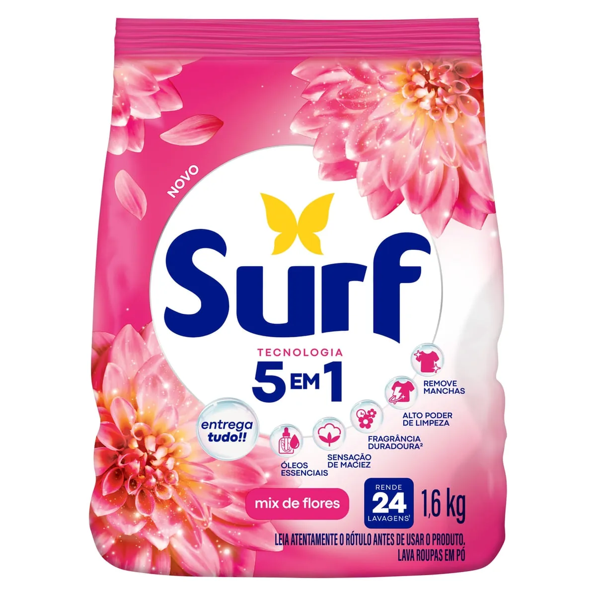 Lava Roupas Sanitizante em Pó Surf 5 em 1 Rosas e Flor de Lis 1,6 Quilos