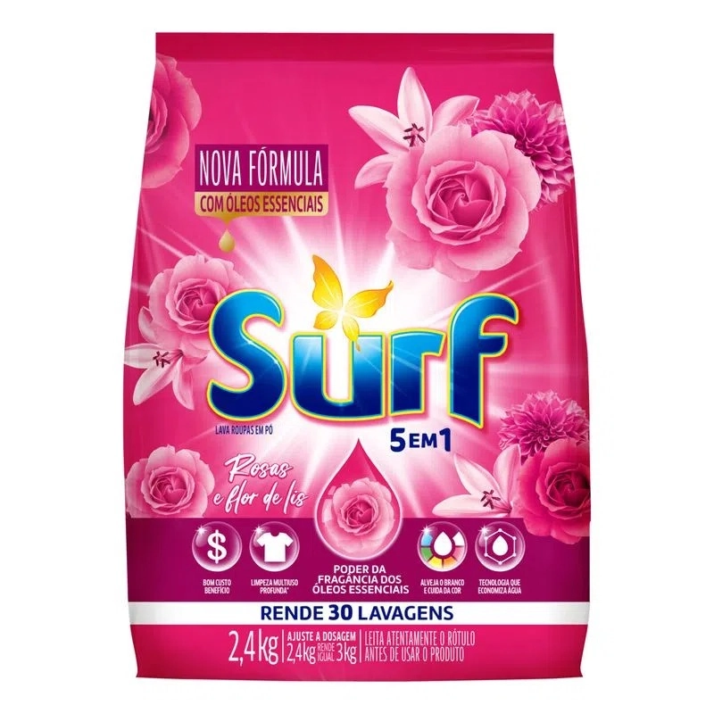 Lava Roupas Pó Rosas E Flor De Lis Surf Pacote 2,4kg