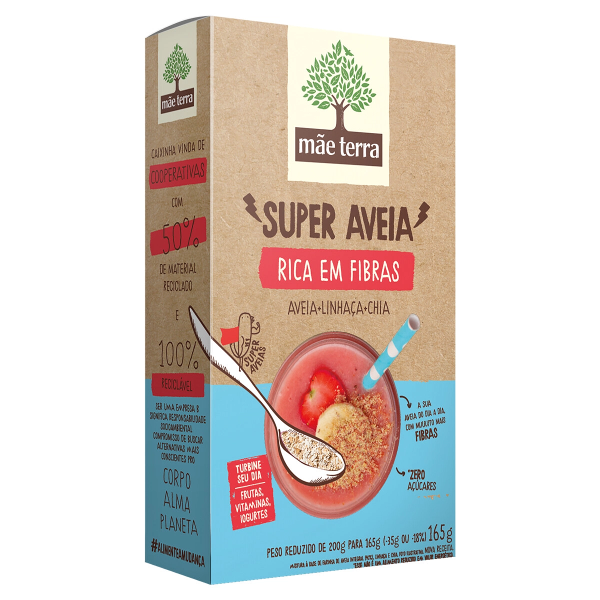 Mistura à Base De Aveia, Linhaça E Chia Zero Açúcar Mãe Terra Super Aveia Caixa 165g